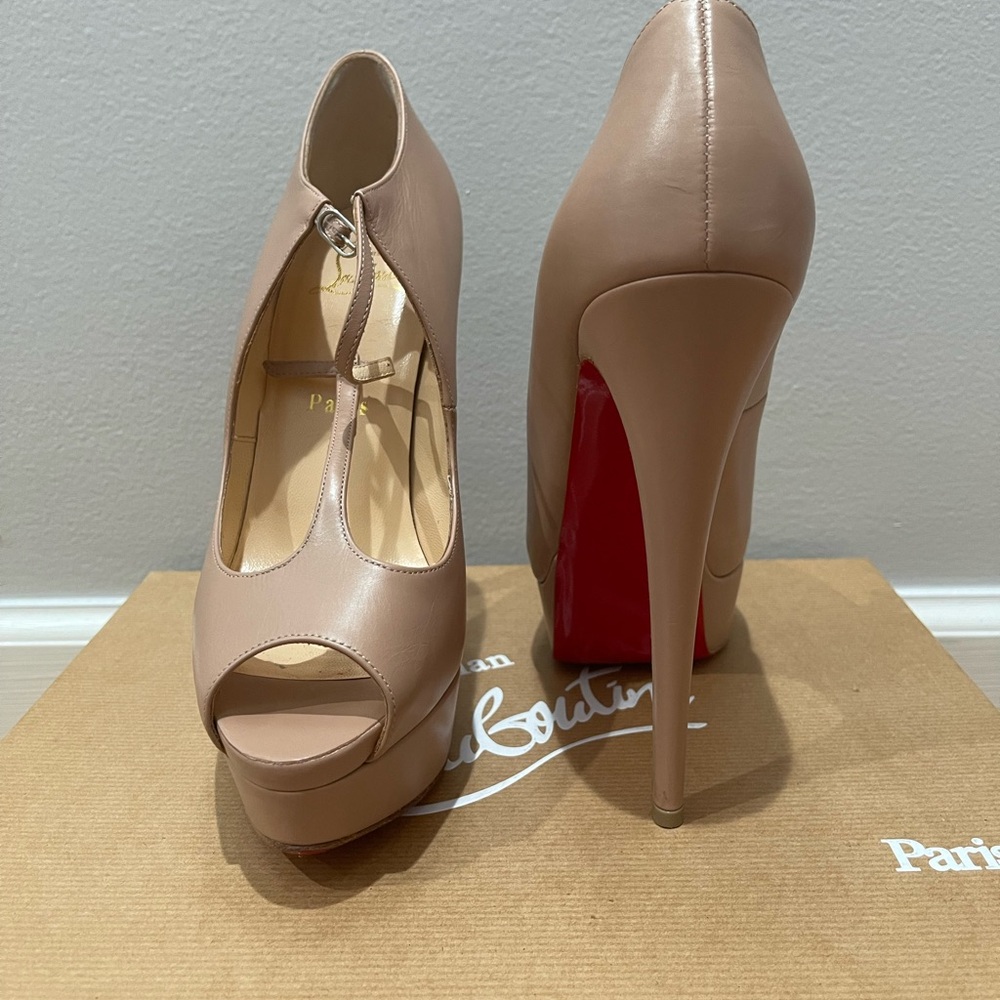 Christian Louboutin Women's Tan Peep Toe Heels